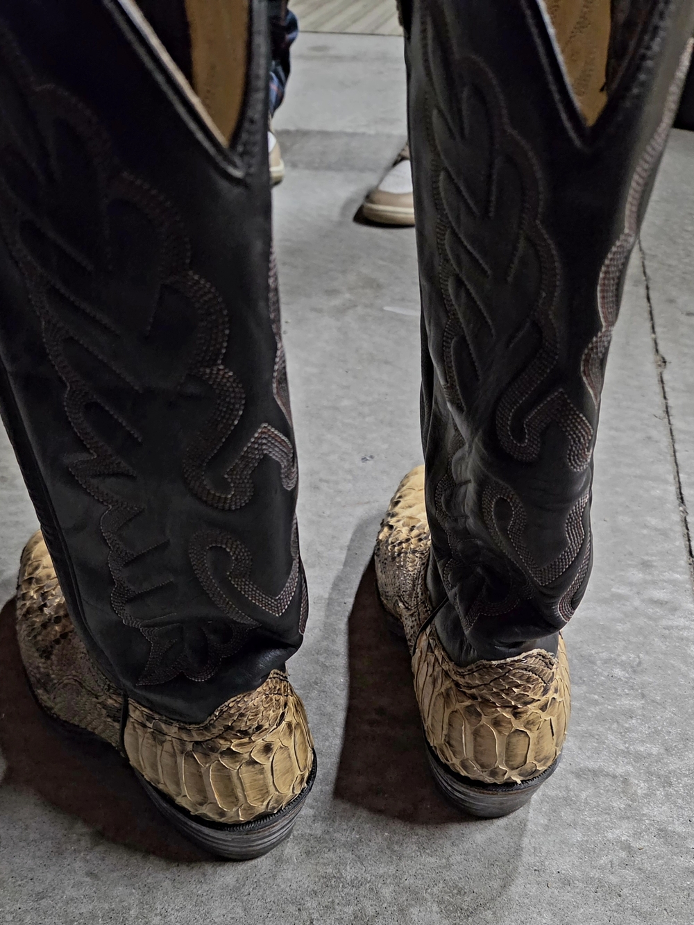 Brahma Black Shaft Brown Exotic-Scale Toe Men's Western Boots, Python Skin.